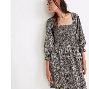 Madewell Black and White Floral Long Sleeve Dress